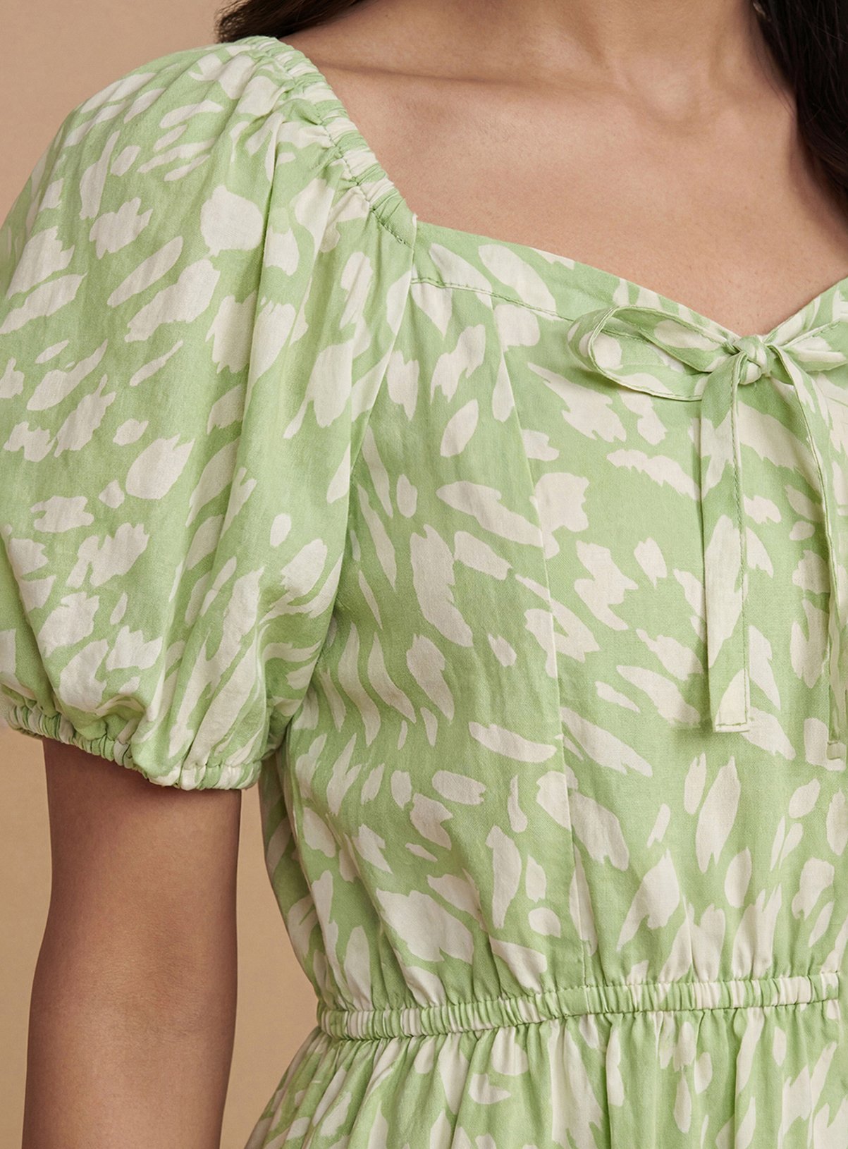 DOROTHY PERKINS Tie Front Puff Sleeve Poplin Mini Dress 12 - Image 2 thumbnail